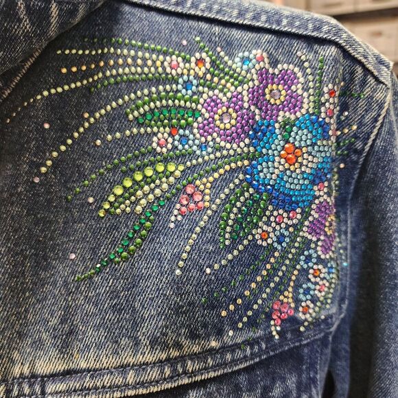 Christine Alexander Denim Jacket Women L Blue Vintage Western Rhinestone Bling - Picture 11 of 16